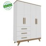 Guarda Roupa Infantil Retrô 4 Portas Lisa 3 Gavetas 100% MDF Branco Carvalho Cinza Móveis Peroba - B - 2