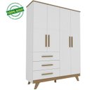 Ver imagem 2 de Guarda Roupa Infantil Retrô 4 Portas Lisa 3 Gavetas 100% MDF Branco Carvalho Cinza Móveis Peroba - B
