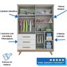Guarda Roupa Infantil Retrô 4 Portas Lisa 3 Gavetas 100% MDF Branco Carvalho Cinza Móveis Peroba - B - 4
