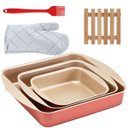 Ver imagem 1 de Jogo de Assadeira Quadrada 03 Peças Antiaderentes + Luva Térmica + Pincel Vermelho + Descanso de Pan