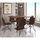 Ver imagem 1 de Mesa Jantar Londres Retangular Amêndoa 137x90cm 6 Cadeiras Estofadas Caramelo Ferro Preto