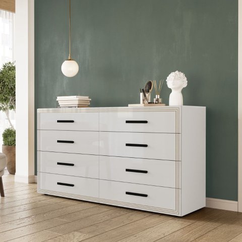 Cômoda Valência 8 Gavetas Branco Politorno Móveis