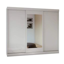 Guarda Roupa Casal 2,70m com Espelho 3 Portas de Correr 4 Gavetas Speciale MobyCasa Moveis Branco - 2