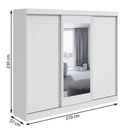 Guarda Roupa Casal 2,70m com Espelho 3 Portas de Correr 4 Gavetas Speciale MobyCasa Moveis Branco - 3
