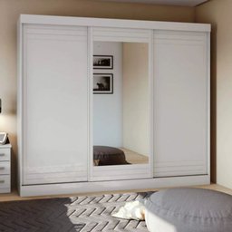 Guarda Roupa Casal 2,70m com Espelho 3 Portas de Correr 4 Gavetas Speciale MobyCasa Moveis Branco - 1