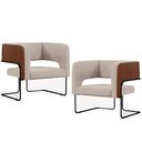 Ver imagem 1 de Kit 02 Poltronas Scarlett D02 Base Aço Preto Couríssimo Marrom B-38 Linho Bege C-107 - Lyam Decor