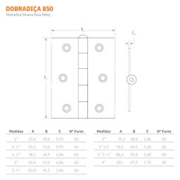 Kit 3 Dobradiças Silvana 850 até 20kg - 3" Oxidado - 4