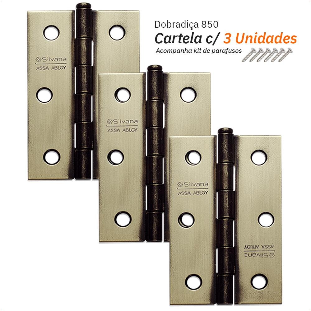 Kit 3 Dobradiças Silvana 850 até 20kg - 3" Oxidado