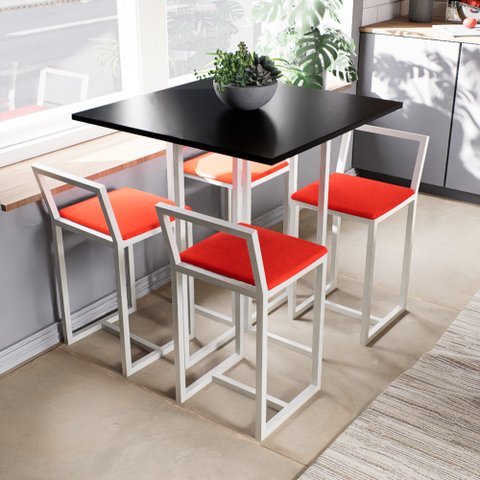 Conjunto Mesa Preta 4 Cadeiras Pequena Estofado Industrial White