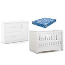 Ver imagem 1 de Berço Americano com Capitonê New Boucle e Cômoda Infantil Tutto New Branco Acetinado e Colchão Ortob