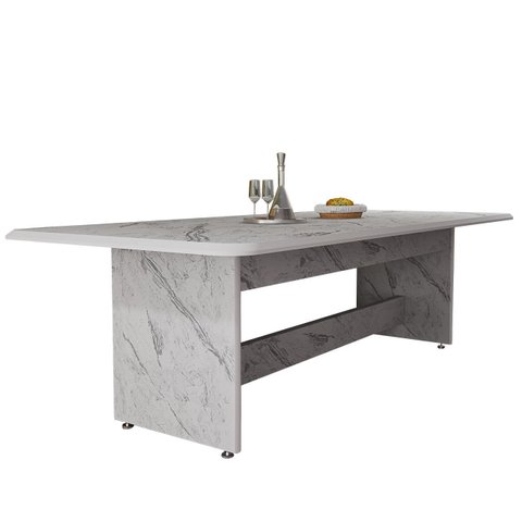 Mesa de Jantar Luxo 8 Lugares 220cm Estampa Marmorizada:branco