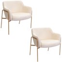 Ver imagem 1 de Kit 02 Poltronas Decorativas Jade Base Aço Ouro Fosco Bouclé Off White - Nexta Casa