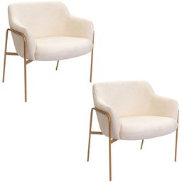 Kit 02 Poltronas Decorativas Jade Base Aço Ouro Fosco Bouclé Off White - Nexta Casa - 1