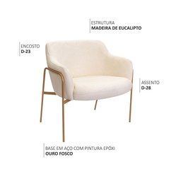 Kit 02 Poltronas Decorativas Jade Base Aço Ouro Fosco Bouclé Off White - Nexta Casa - 2