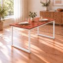 Ver imagem 3 de Mesa de Jantar Reforçada Industrial 150x80cm Tampo Vermelho Pés Branco