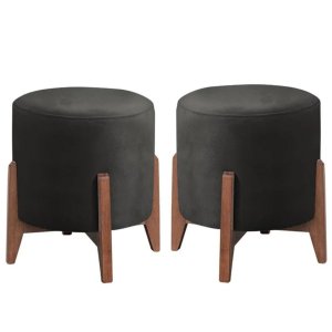 Kit 2 Puff Decorativos Recepção Redondo Raika Veludo Preto