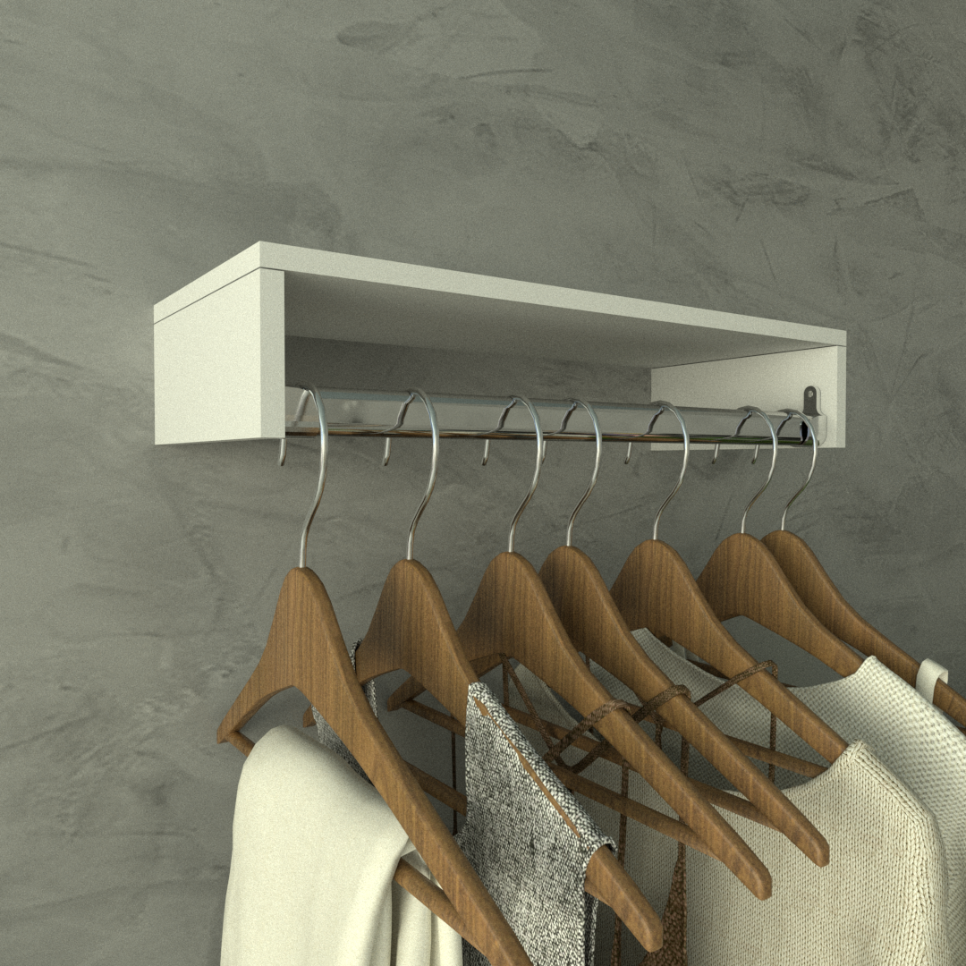 Cabideiro de Parede Branco 60cm Arara de Roupas Quarto Closet - Rufatto Decorações - 1