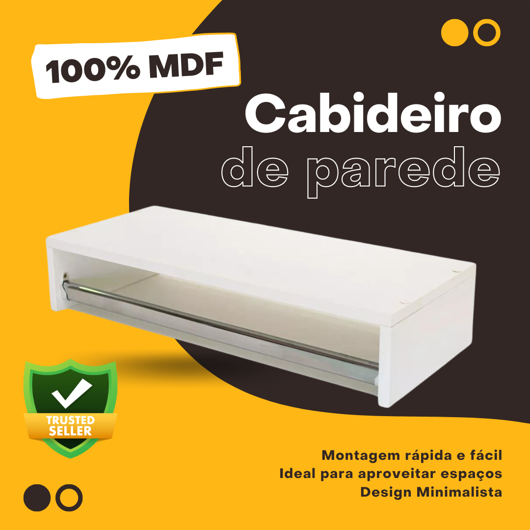 Cabideiro de Parede Branco 60cm Arara de Roupas Quarto Closet - Rufatto Decorações - 4