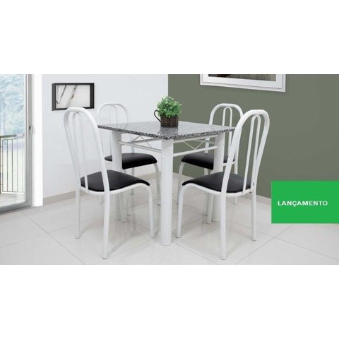 Mesa De Jantar cozinha Com 4 Cadeiras Madrid quadrada 80cm Em Aço Cor Branca campeã de vendas ult un