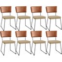 Ver imagem 1 de Kit 08 Cadeiras Decorativas Sala Jantar Allana L02 Couríssimo Camel Linho Bege Escuro - Lyam Decor