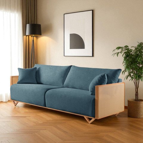 Sofá Fixo Arthur 4 Lugares Luxo 2,70m Castellar Móbile Linho Azul