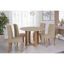 Ver imagem 1 de Sala de Jantar Completa Flora Tampo Madeirado C/ Vidro 109cm e 4 Cadeiras Maia Cinamomo/off White -