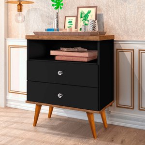 Mesa Cabeceira 2 Gavetas Preto/Jequitibá J&A Móveis Status 69x60x34
