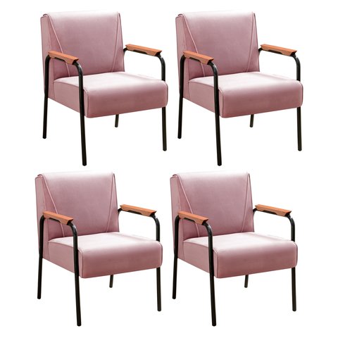 Kit 04 Poltronas Decorativas Jade para Sala de Estar, Recepção - Veludo Rosê