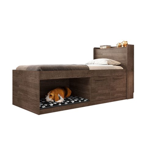 Cama Solteiro com Espaço Pet Nicho Puppy Framar Moveis:chocolate