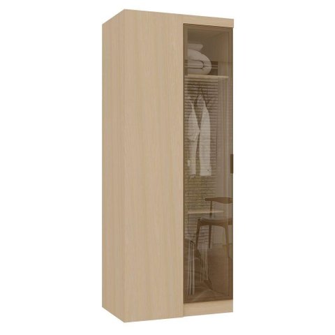 Guarda Roupa de Canto Mônaco 1 Porta de Bater sem Gavetas MDP Alumínio Bronze Carvalho-Vidro