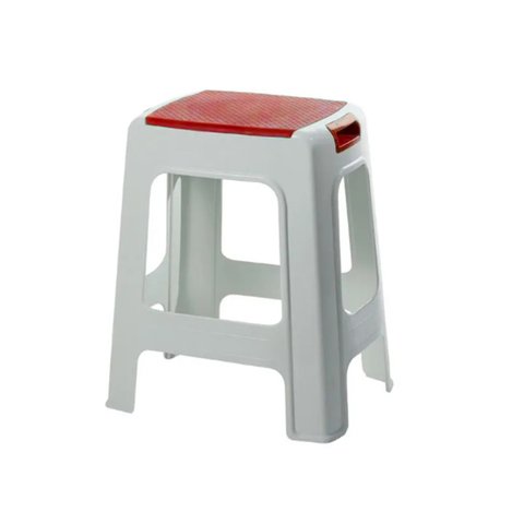 Banqueta Plástica Branco C/ Vermelho Resistente até 100kg