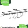 Porta Utensílios e Talheres 40cm com 6 Ganchos Cromado Fs - 6