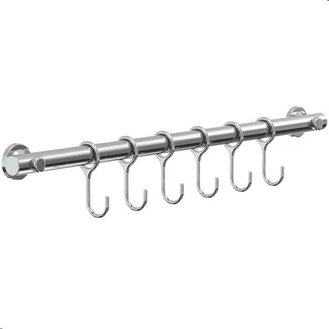 Porta Utensílios e Talheres 40cm com 6 Ganchos Cromado Fs