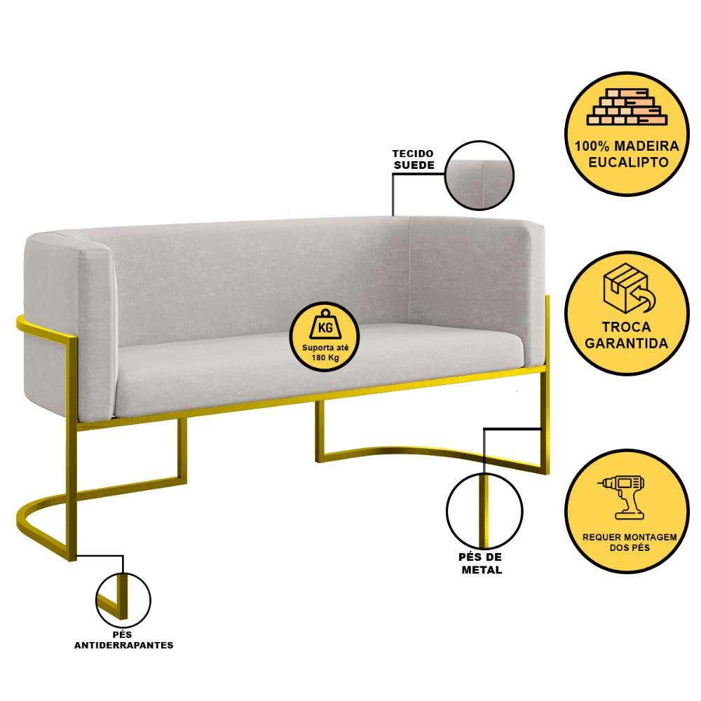 Kit 2 Poltronas + Sofá 2 Lugares Base de Metal Gold Balaqui Cor:bege - 3