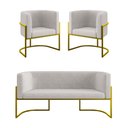 Ver imagem 3 de Kit 2 Poltronas + Sofá 2 Lugares Base de Metal Gold Balaqui