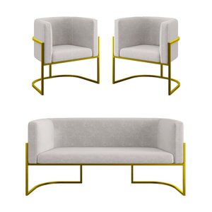 Kit 2 Poltronas + Sofá 2 Lugares Base de Metal Gold Balaqui