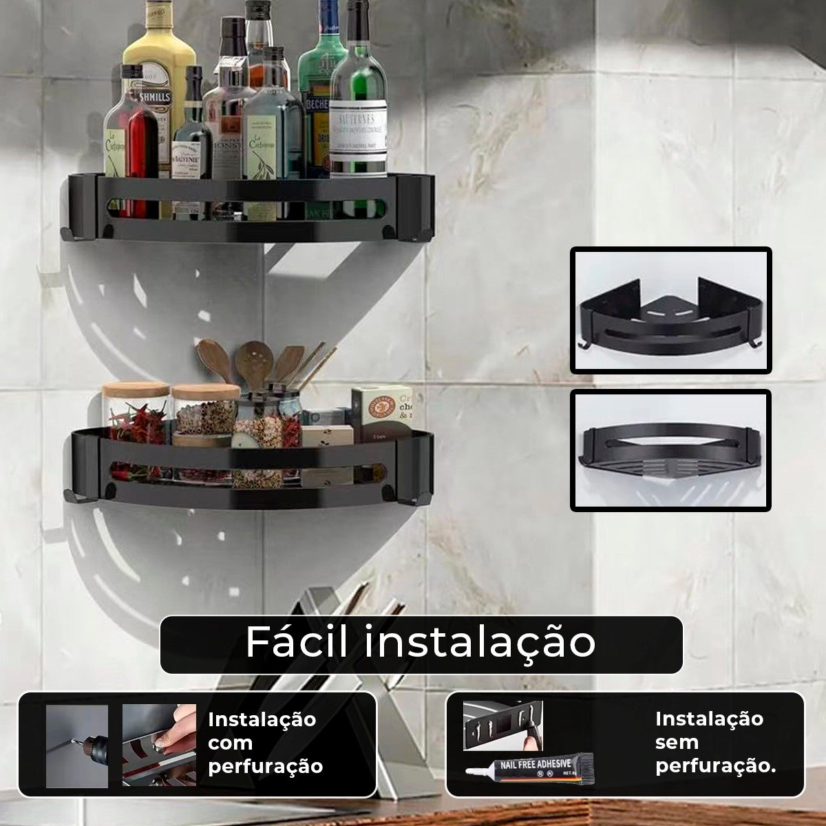 Suporte Shampoo de Canto Parede Banheiro Aço Inox Preto - 8