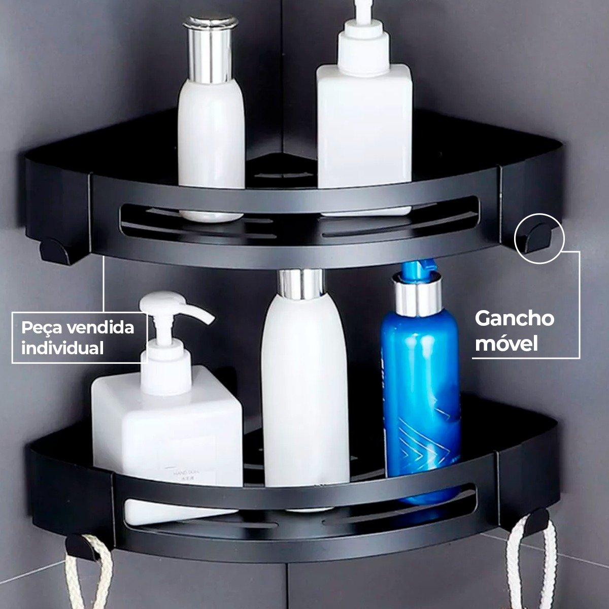 Suporte Shampoo de Canto Parede Banheiro Aço Inox Preto - 9