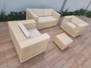 Ver imagem 1 de Conjunto Sofá e Poltronas Quadrado Área Externa Jardim Varanda Fibra Sintética Cor Palha Natural