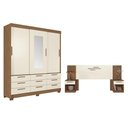 Ver imagem 1 de Guarda Roupa Casal 3 Portas 9 Gavetas Morretes com Espelho e Cabeceira Casal Loanda Jatobá Areia -