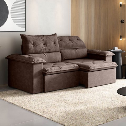 Sofá Retrátil e Reclinável 4 Lugares Suede Dream Touch Marrom Cupuaçu 240cm CabeCasa MadeiraOriginals Madeiraoriginal