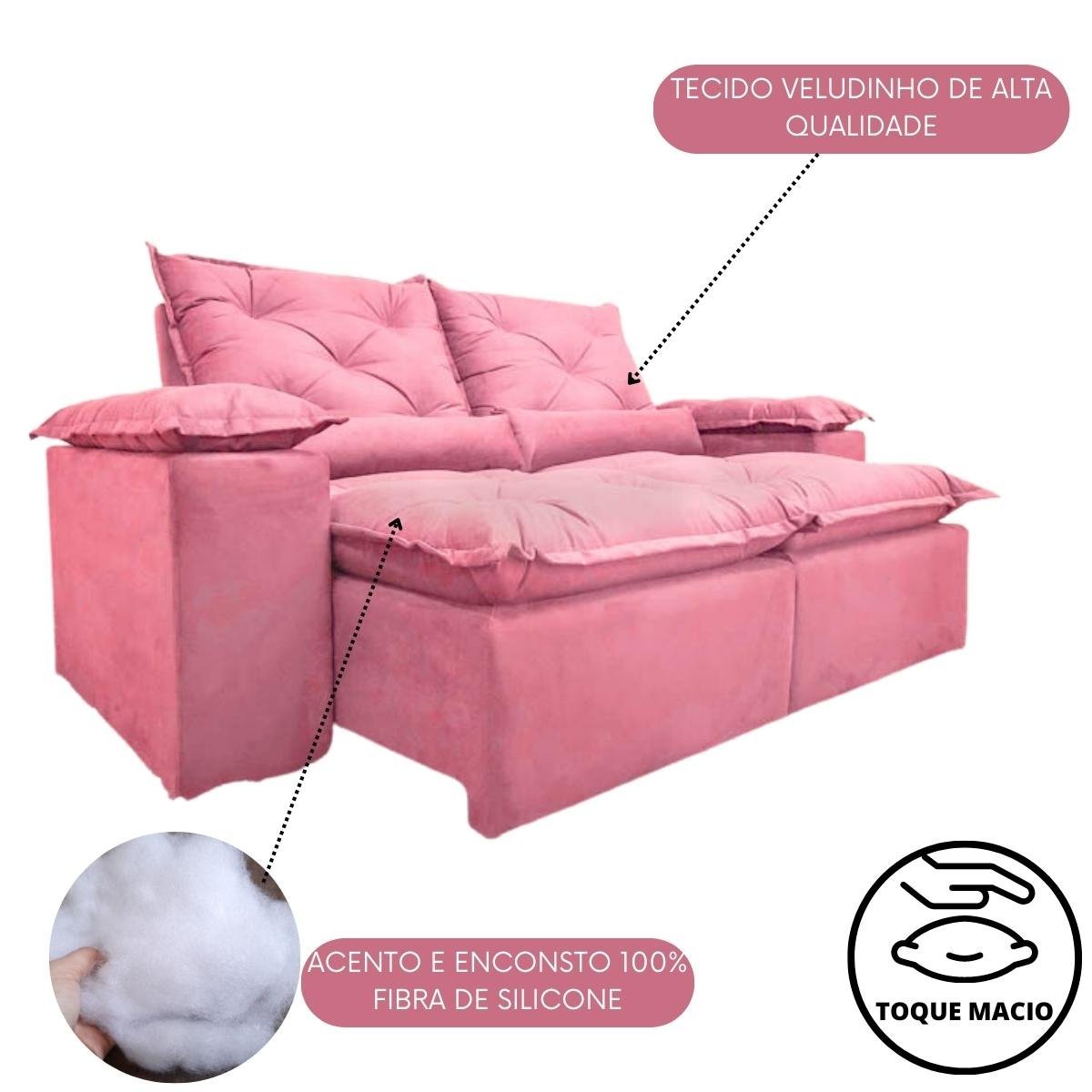 Sofa Reclinavel Retratil Fofinho P/ Assistir Series 2,30m Cor:Rose - 4