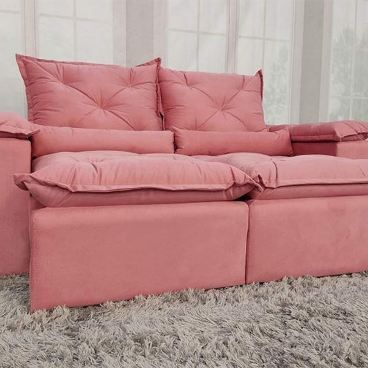 Sofa Reclinavel Retratil Fofinho P/ Assistir Series 2,30m Cor:Rose - 1