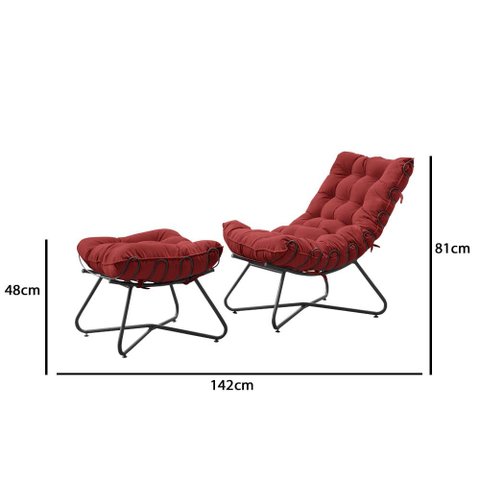 Poltrona Costela com Puff Eva Base Metal Preto-veludo Vermelho