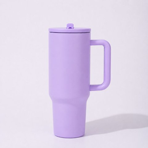 Copo Térmico Tr-018 1200ml Inox com Canudo, Alça, Tampa 40OZ, com Bico, Tampa Transparente:Lilás