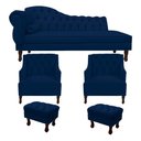 Ver imagem 1 de Divã Cancun 185 Direito + 2 Poltronas + 2 Puffs Azul Marinho