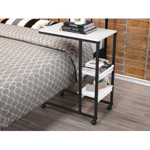 Mesa Auxiliar para Sofá Cama com Rodízios e Prateleiras Fit