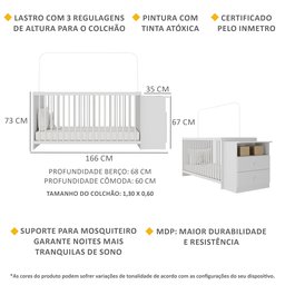 Berço Cômoda com Colchão Incluso Meu Bebê Branco - 5