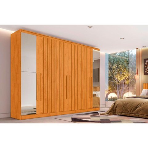 Guarda Roupa Casal 6 Portas (4 Ripadas e 2 C/ Espelho) e 6 Gavetas Oxford Peroba - Europa