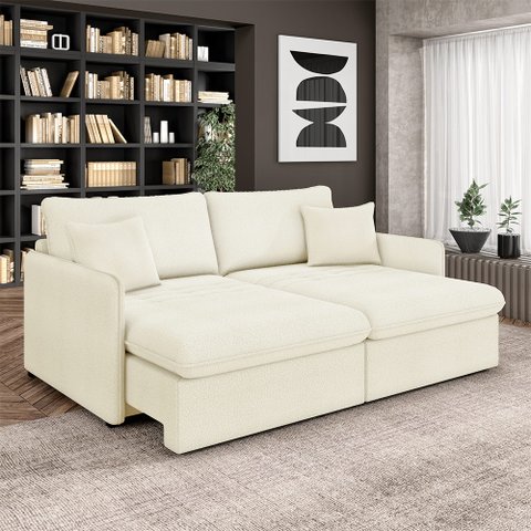 Sofá Reclinável e Retrátil Gandalf Bipartido 154cm Caixa Zero com Almofadas Bouclê Off White G33 - G